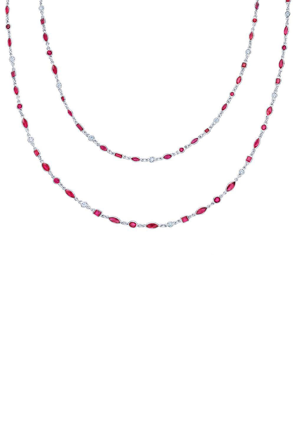 Ruby Diamond String Necklace-PLATINUM-36-JEWELRYFINE JEWELNECKLACE O-KWIAT