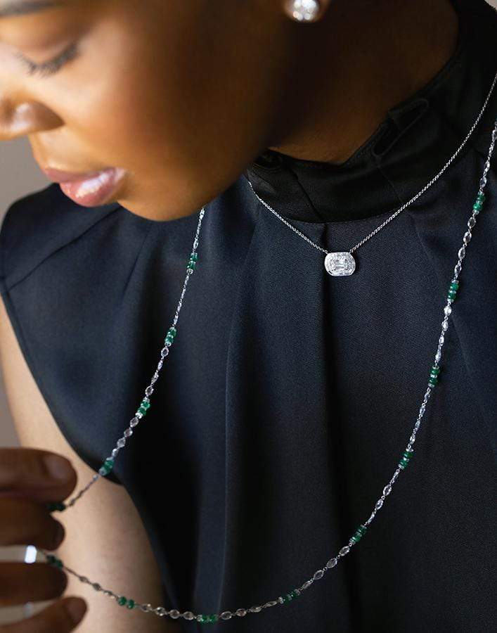 KWIAT-Ashoka Diamond and Step Cut Diamond Necklace-PLATINUM