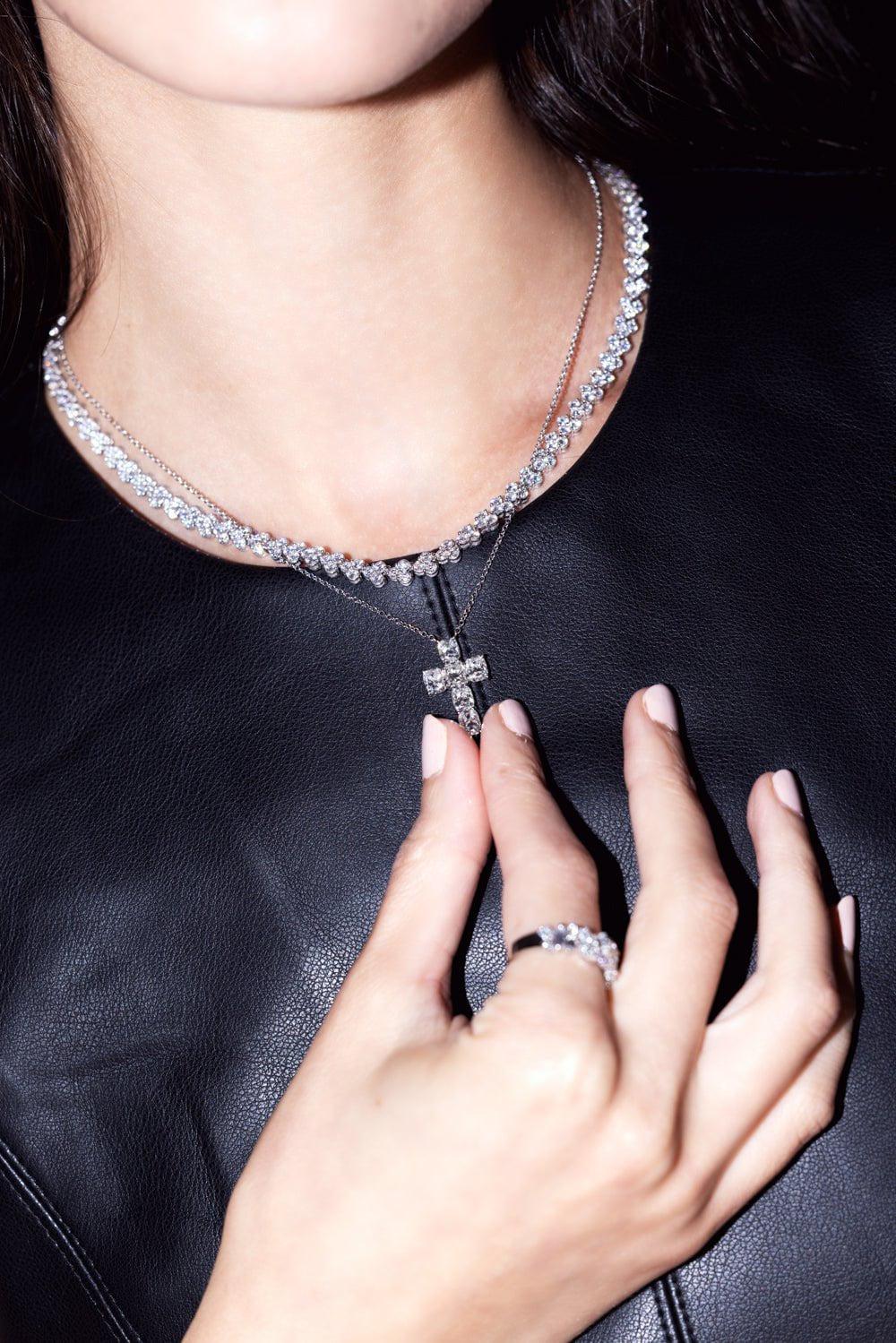 KWIAT-Cushion Diamond Cross Pendant Necklace-PLATINUM