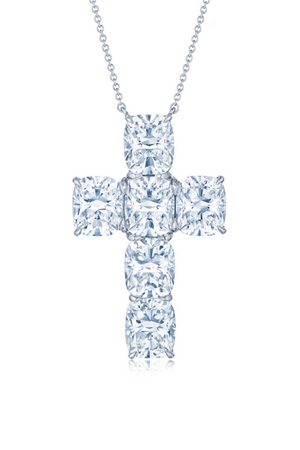 KWIAT-Cushion Diamond Cross Pendant Necklace-PLATINUM