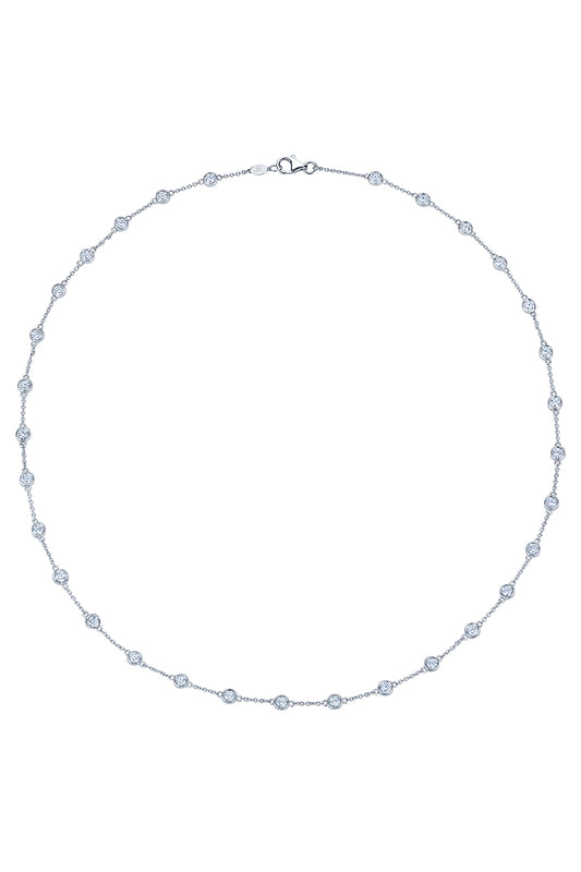 Diamond Strings Round Bezel Necklace-WHITE GOLD-18-JEWELRYFINE JEWELNECKLACE O-KWIAT