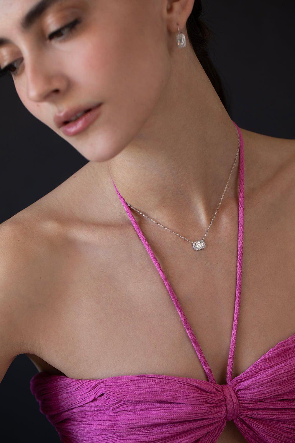 KWIAT-Ashoka Bezel Set East West Necklace-WHITE GOLD