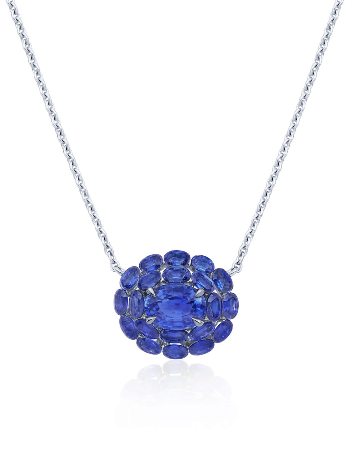 KWIAT-Blue Sapphire Cluster Pendant Necklace-WHITE GOLD