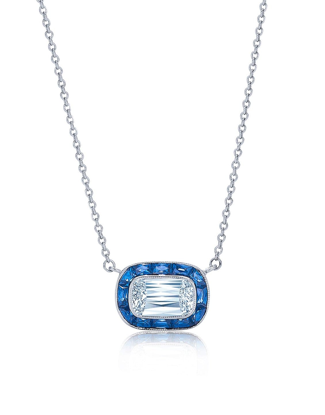 KWIAT-Ashoka Diamond Sapphire Halo Necklace-WHITE GOLD