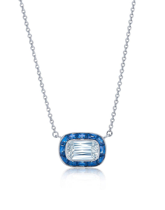 KWIAT-Ashoka Diamond Sapphire Halo Necklace-WHITE GOLD