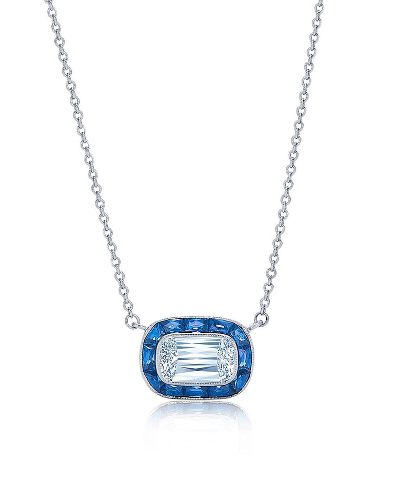 Diamond Sapphire Halo Pendant Necklace