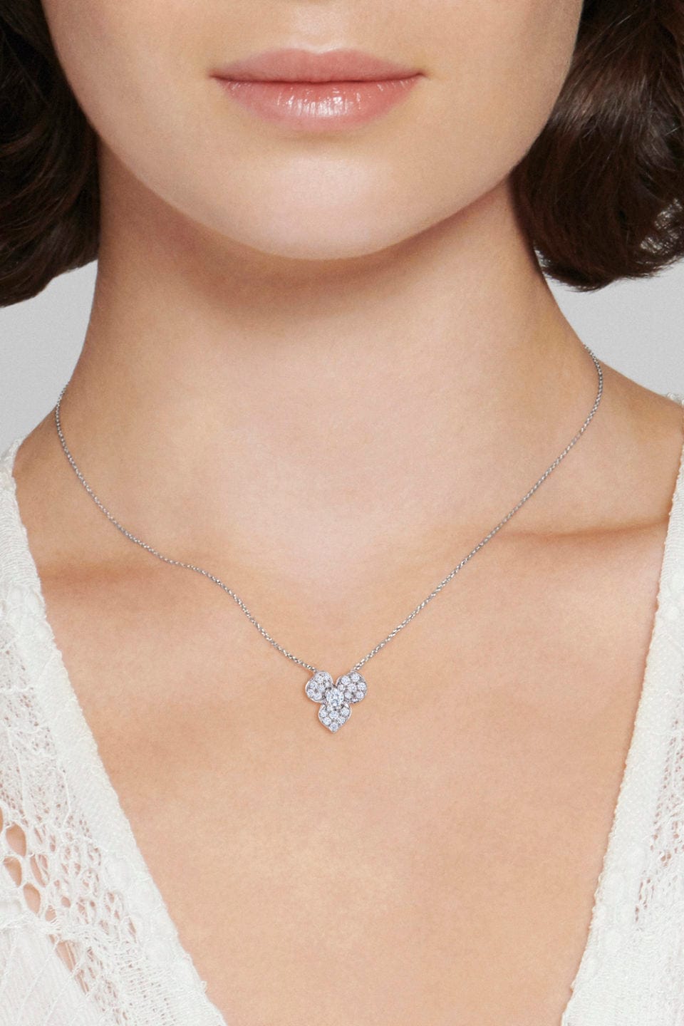 KWIAT-Pear Shape Floral Pendant Necklace-WHITE GOLD