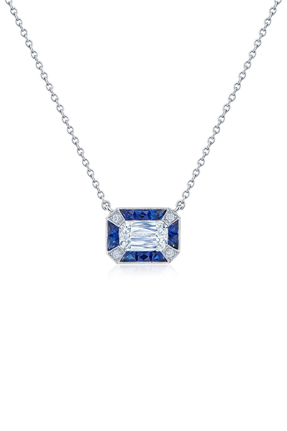 KWIAT-Sapphire Diamond Ray East West Pendant Necklace-WHITE GOLD