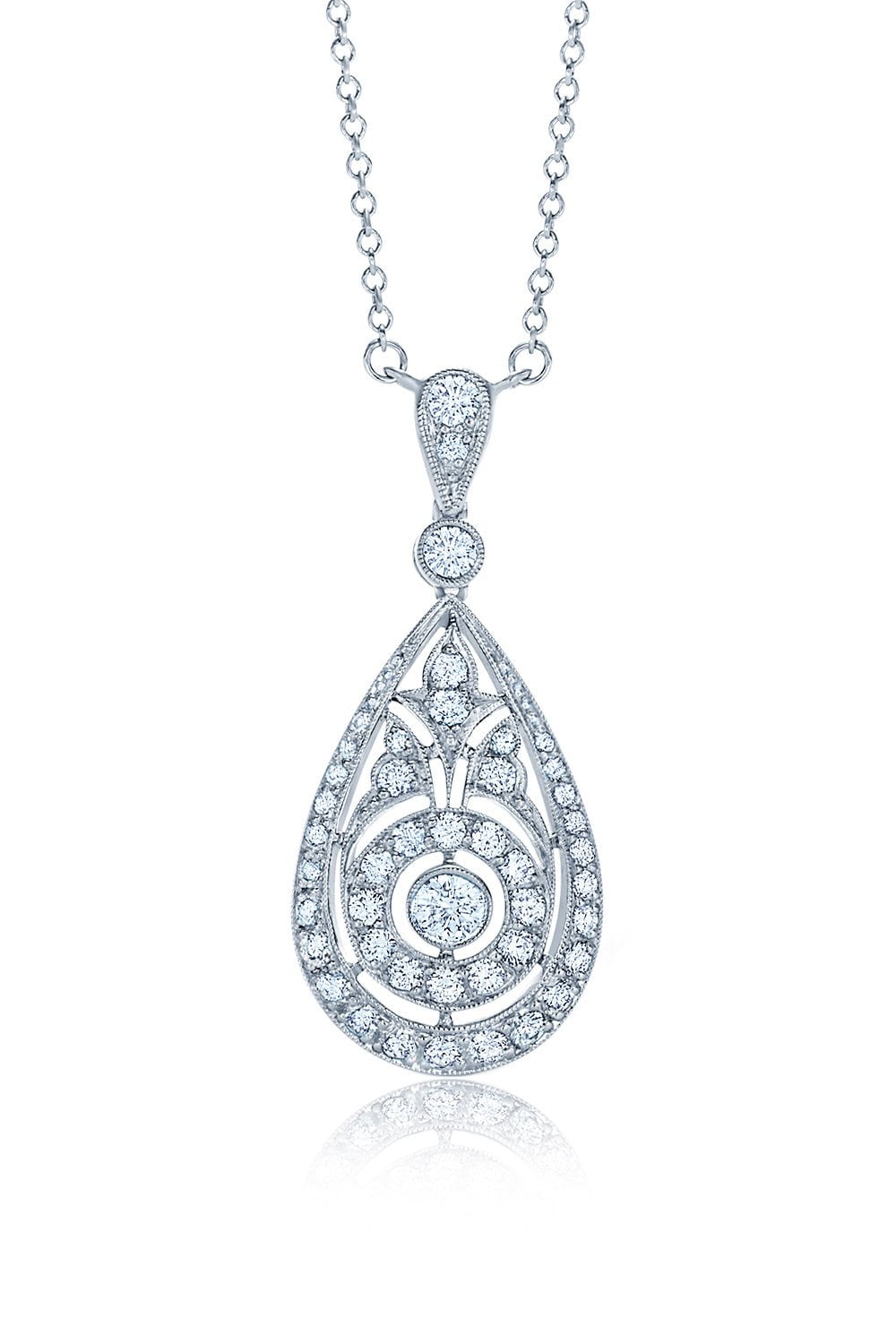 KWIAT-Splendor Diamond Concentric Drop Pendant Necklace-WHITE GOLD
