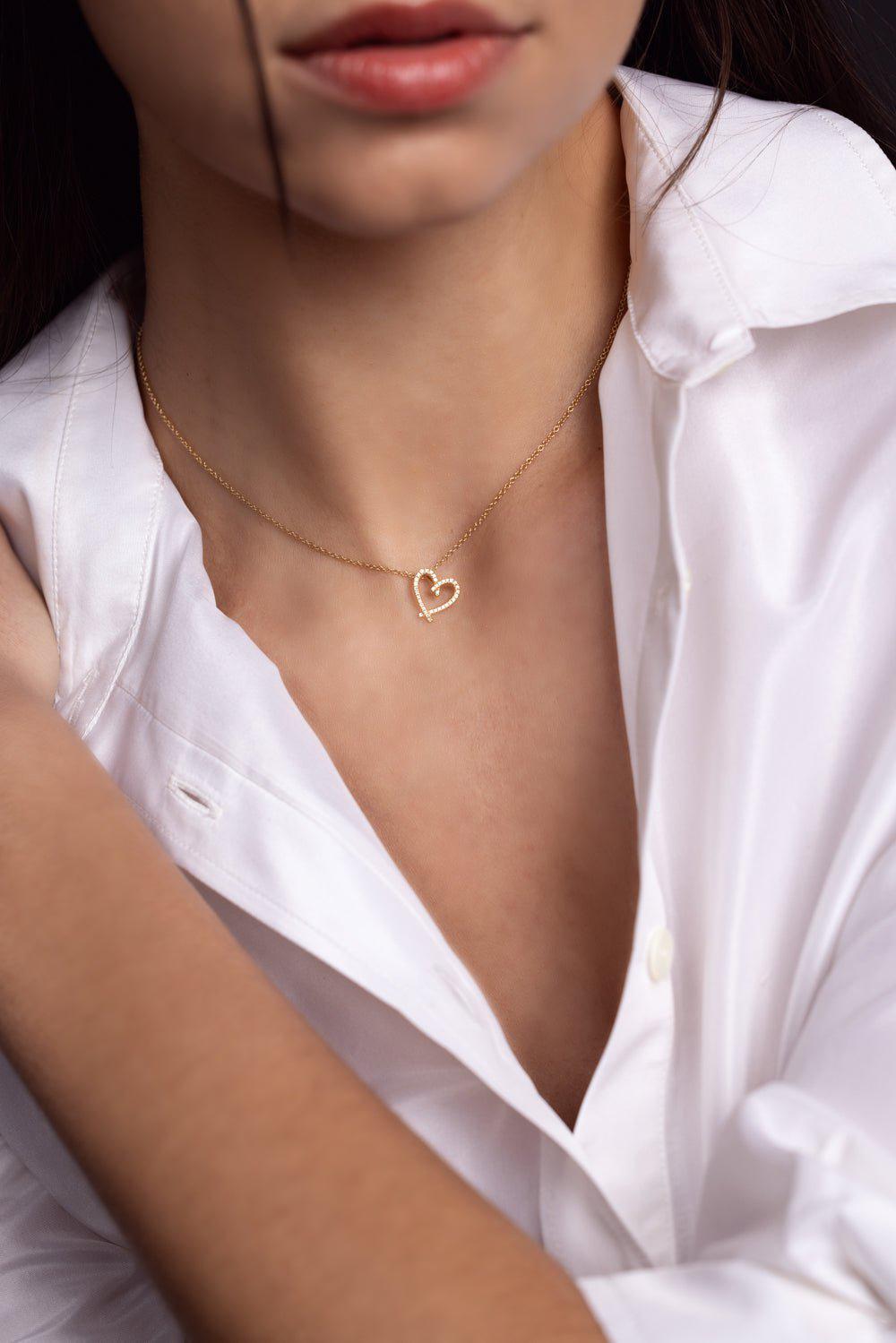 KWIAT-Cross My Heart Diamond Pendant Necklace-YELLOW GOLD