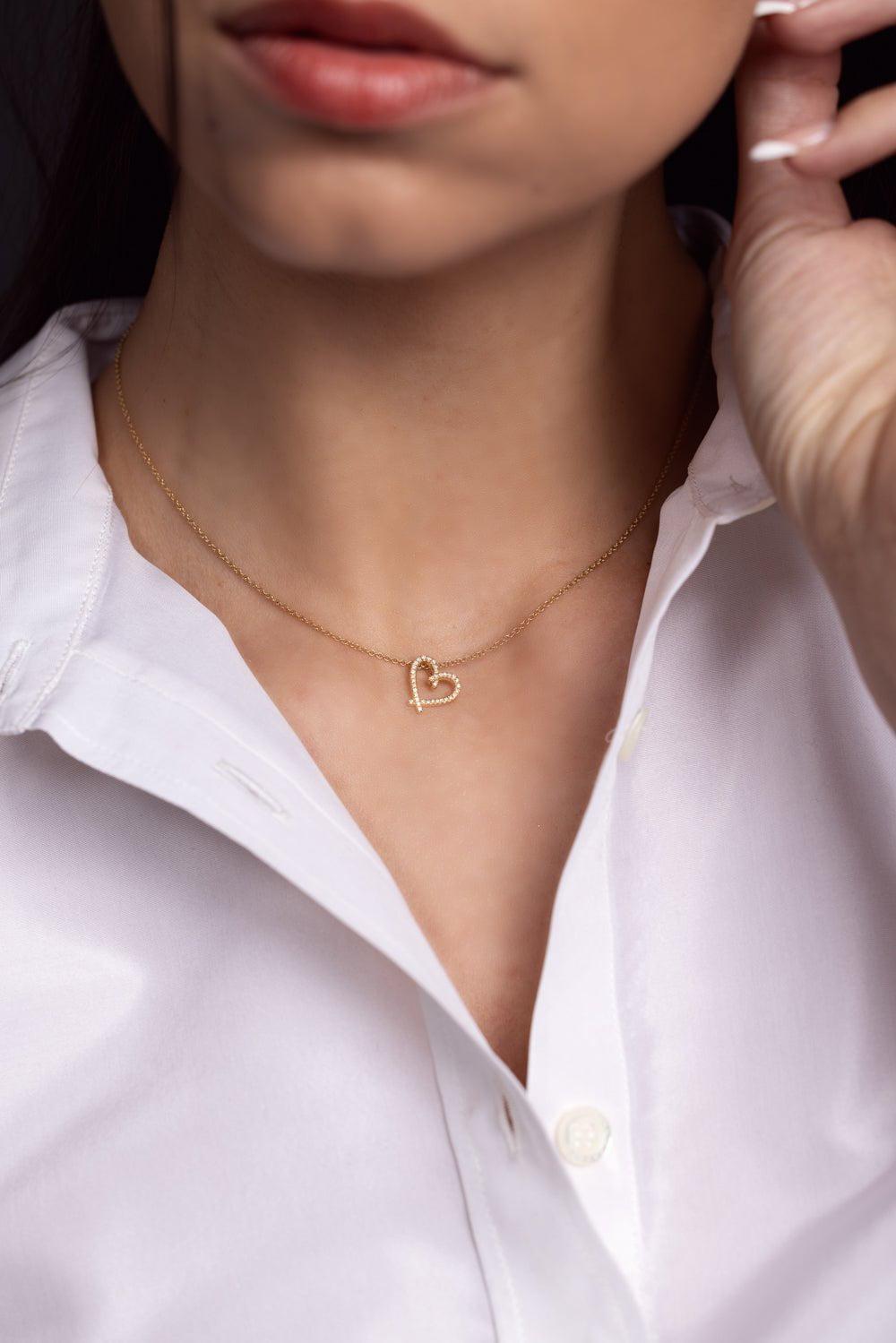 KWIAT-Cross My Heart Diamond Pendant Necklace-YELLOW GOLD