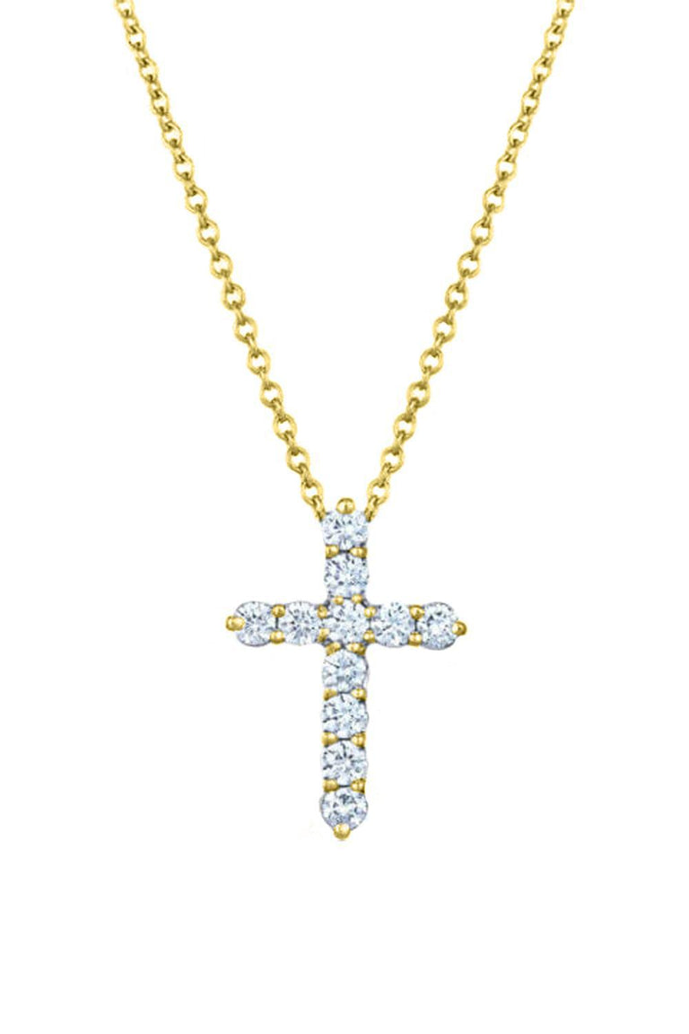 Diamond Cross Pendant Necklace - 0.9ctw - Yellow Gold