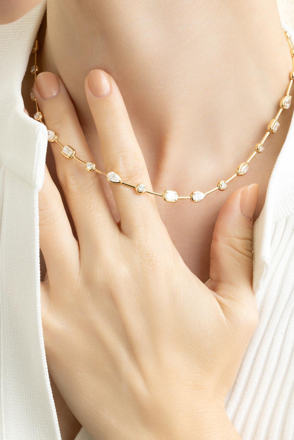 Diamond Mixed Starry Night Bezel Necklace-YELLOW GOLD-JEWELRYFINE JEWELNECKLACE O-KWIAT