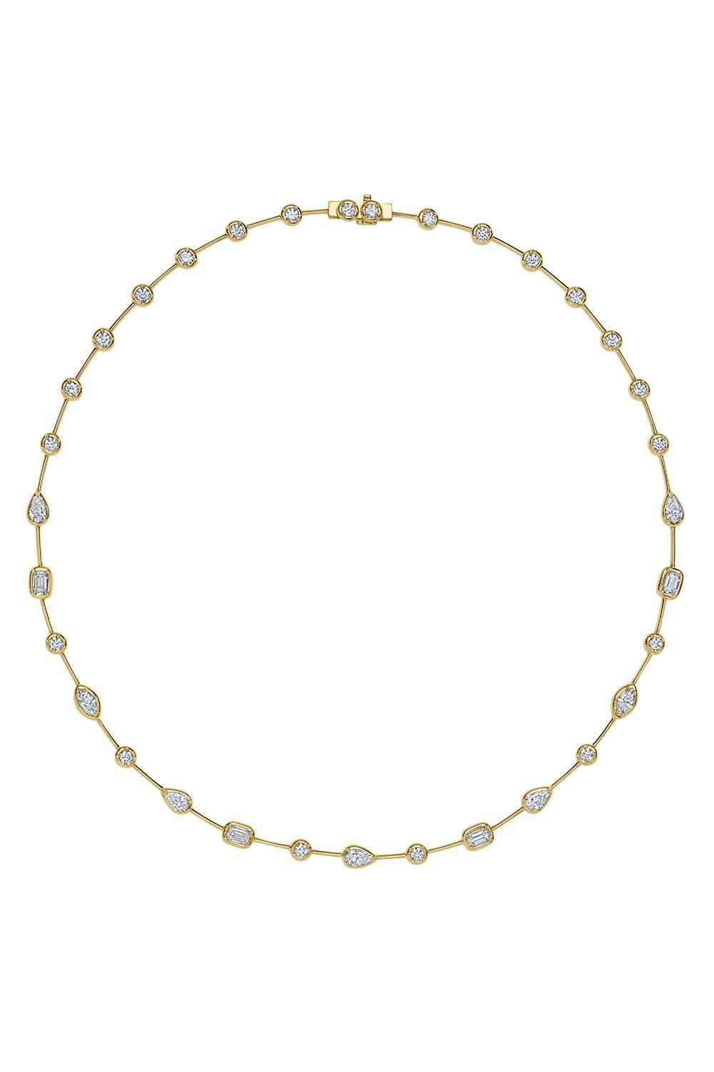 Diamond Mixed Starry Night Bezel Necklace-YELLOW GOLD-JEWELRYFINE JEWELNECKLACE O-KWIAT
