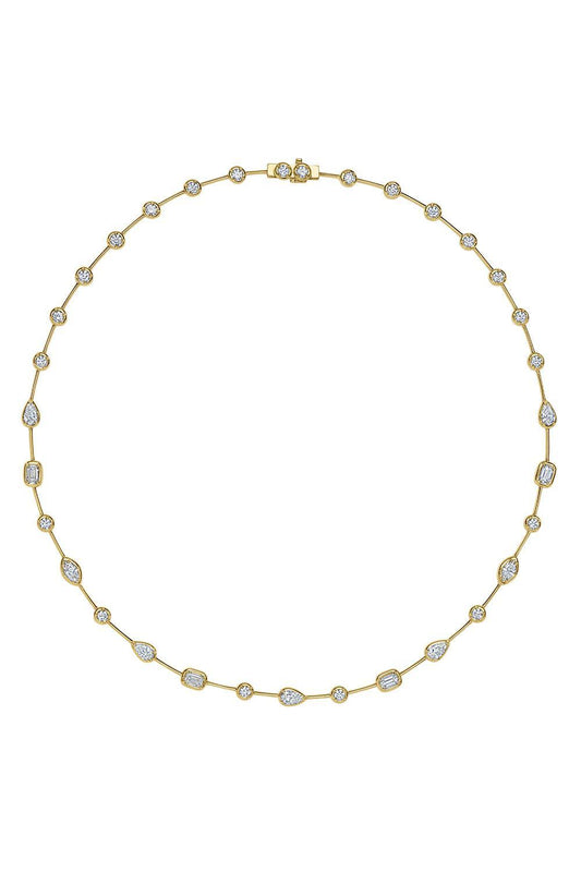 Diamond Mixed Starry Night Bezel Necklace-YELLOW GOLD-JEWELRYFINE JEWELNECKLACE O-KWIAT