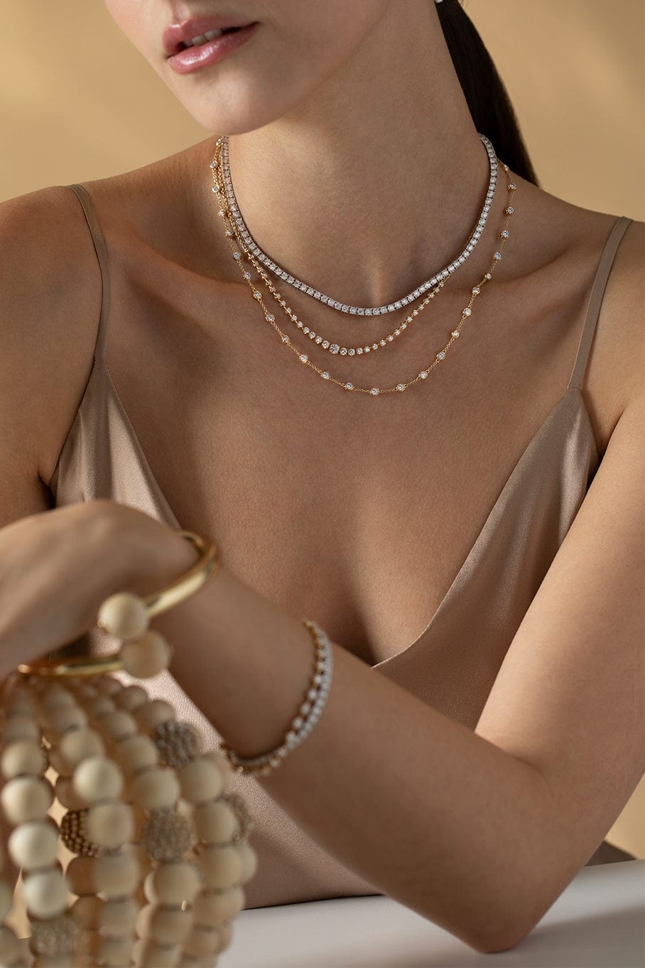 KWIAT-Diamond Strings Bezel Necklace-YELLOW GOLD