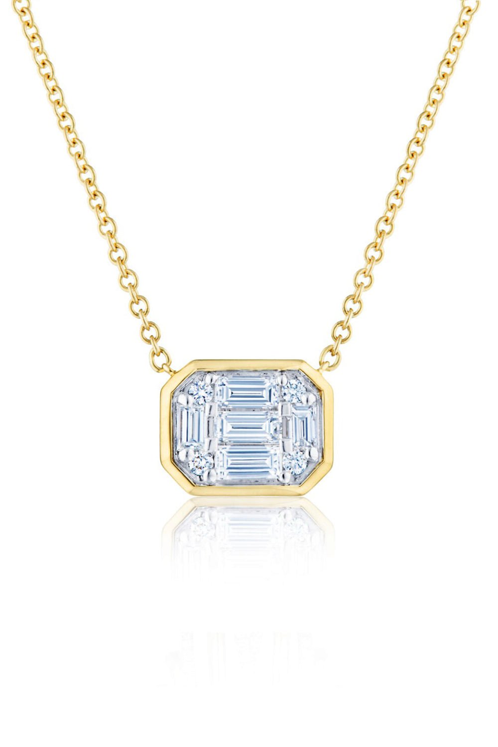 KWIAT-Sunburst Emerald Cut Diamond Necklace-YELLOW GOLD