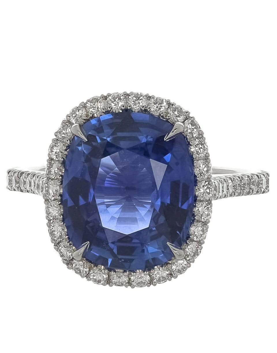 KWIAT-Cushion Blue Sapphire and Diamond Ring-PLAT