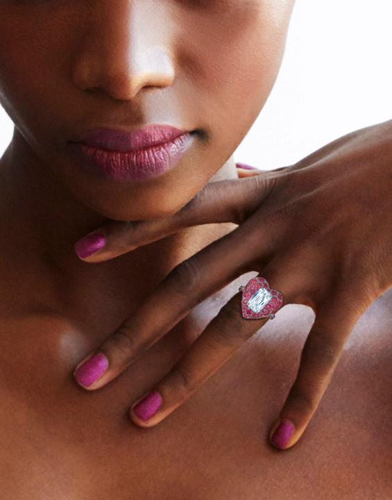 KWIAT-Ashoka Diamond and Ruby Heart Ring-PLATINUM