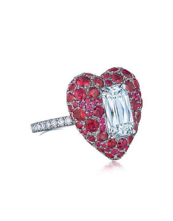 KWIAT-Ashoka Diamond and Ruby Heart Ring-PLATINUM