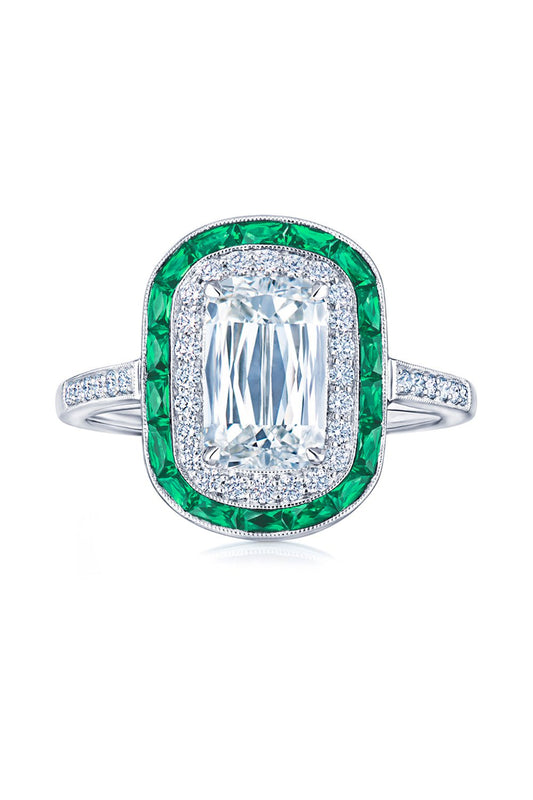 KWIAT-Emerald Diamond Halo Ring-PLATINUM