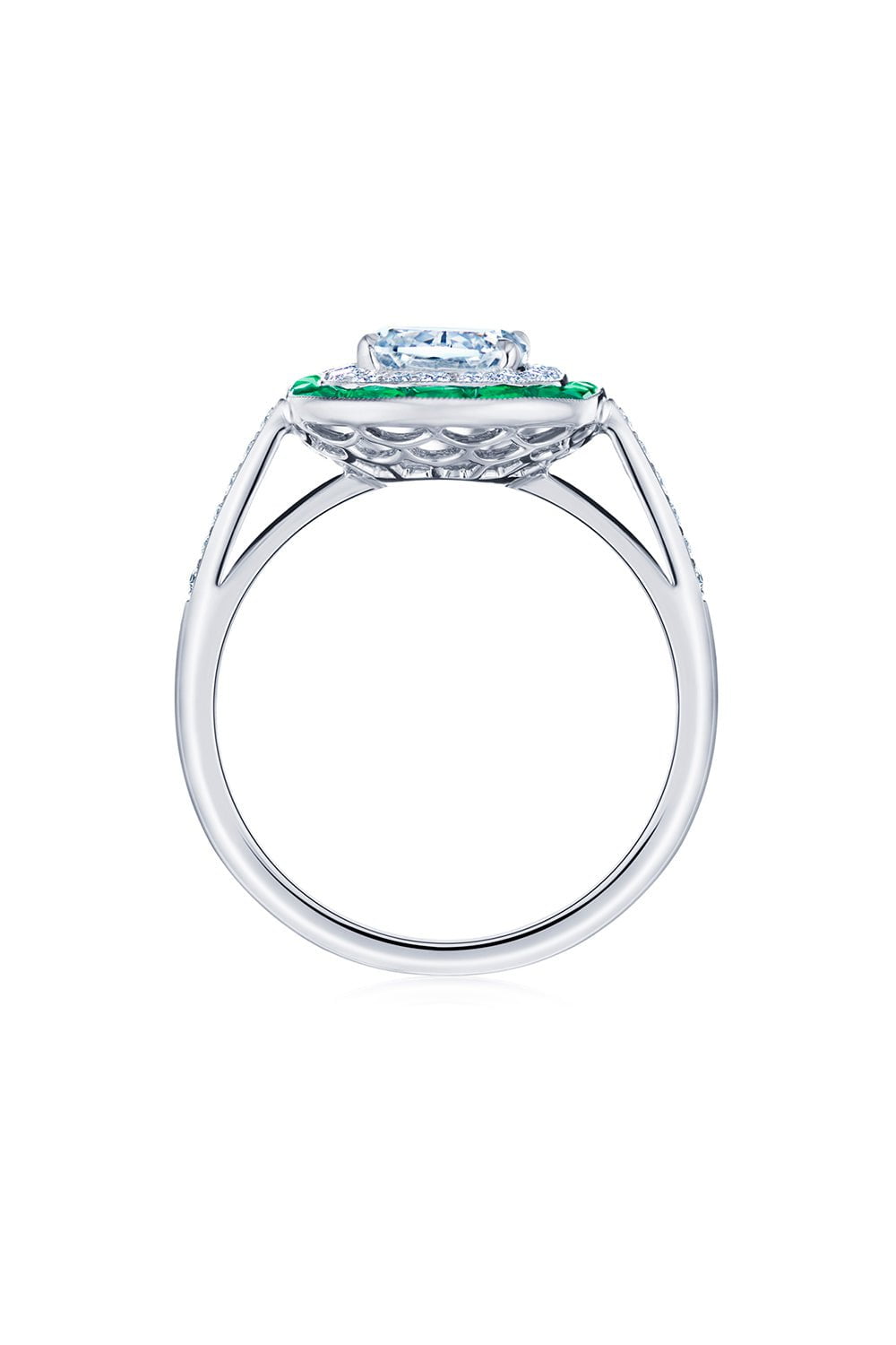 KWIAT-Emerald Diamond Halo Ring-PLATINUM