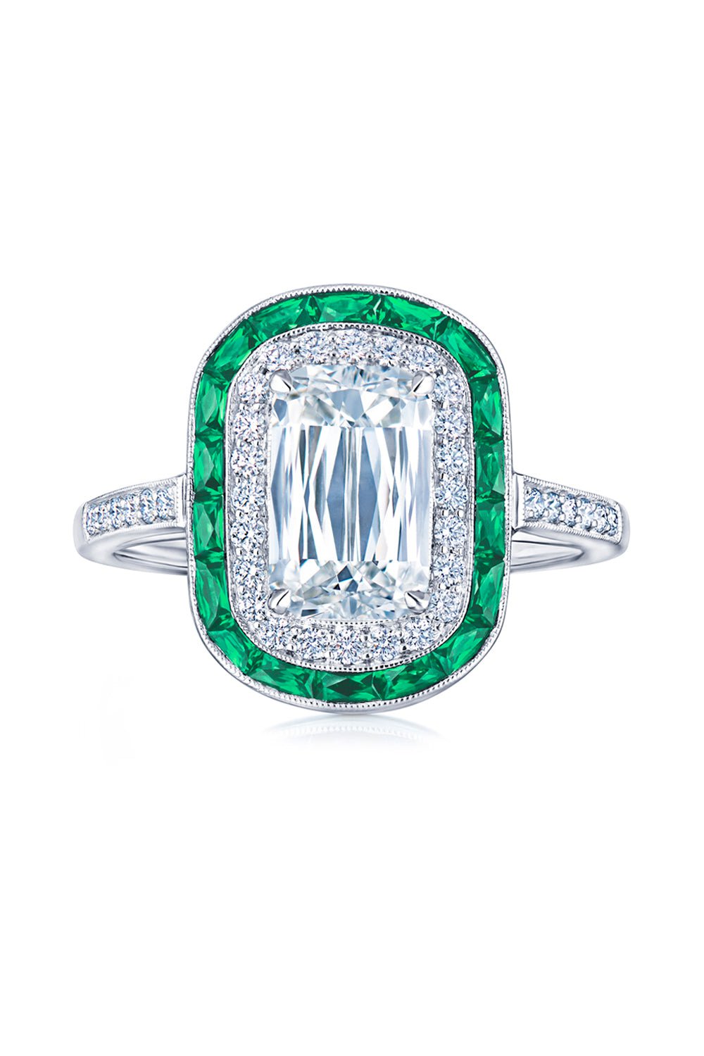 KWIAT-Emerald Diamond Halo Ring-PLATINUM