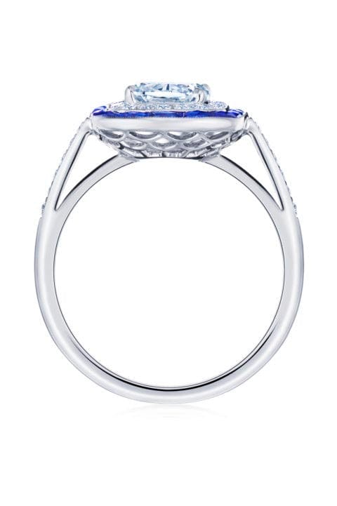 KWIAT-Sapphire and Double Diamond Halo Ashoka Ring-PLATINUM