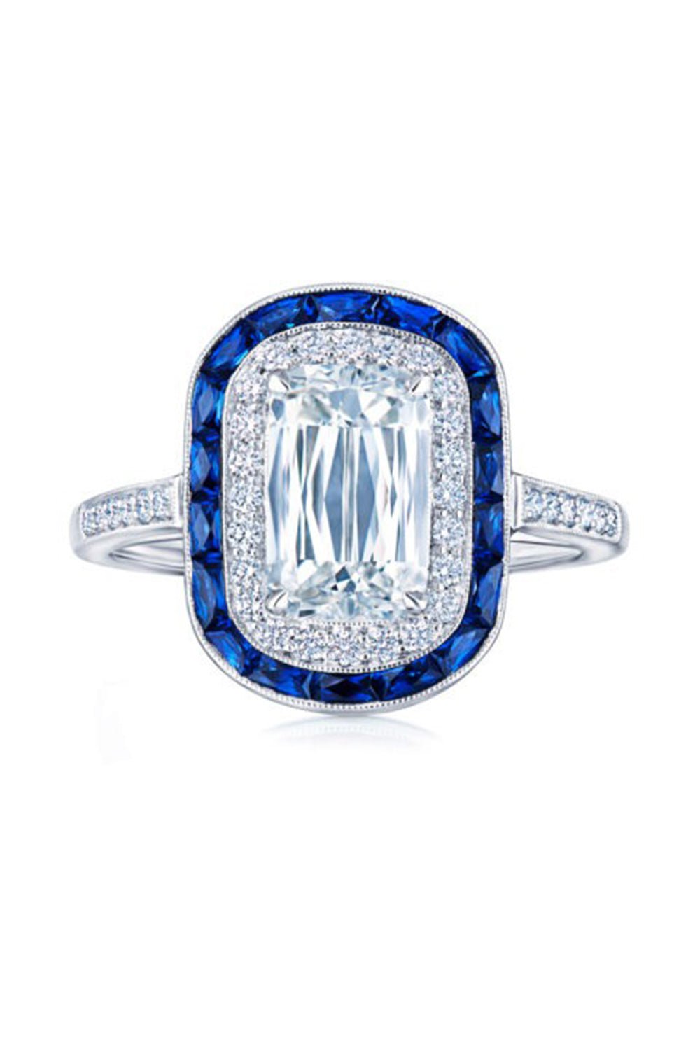 KWIAT-Ashoka Diamond Blue Sapphire Ring-PLATINUM