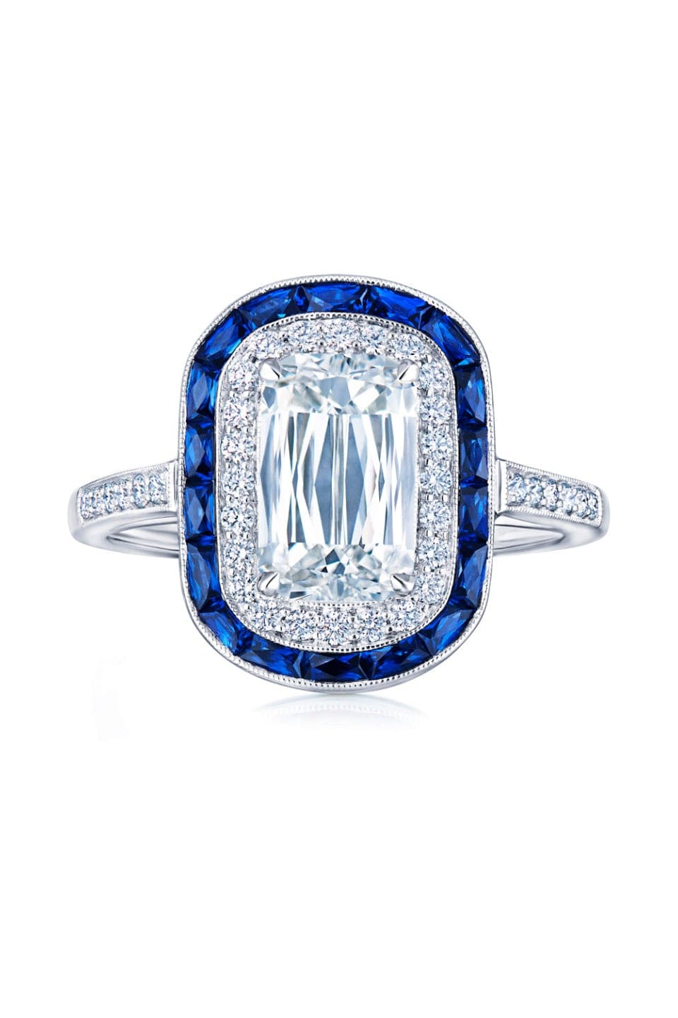 KWIAT-Ashoka Diamond and Sapphire Double Halo Ring-PLATINUM