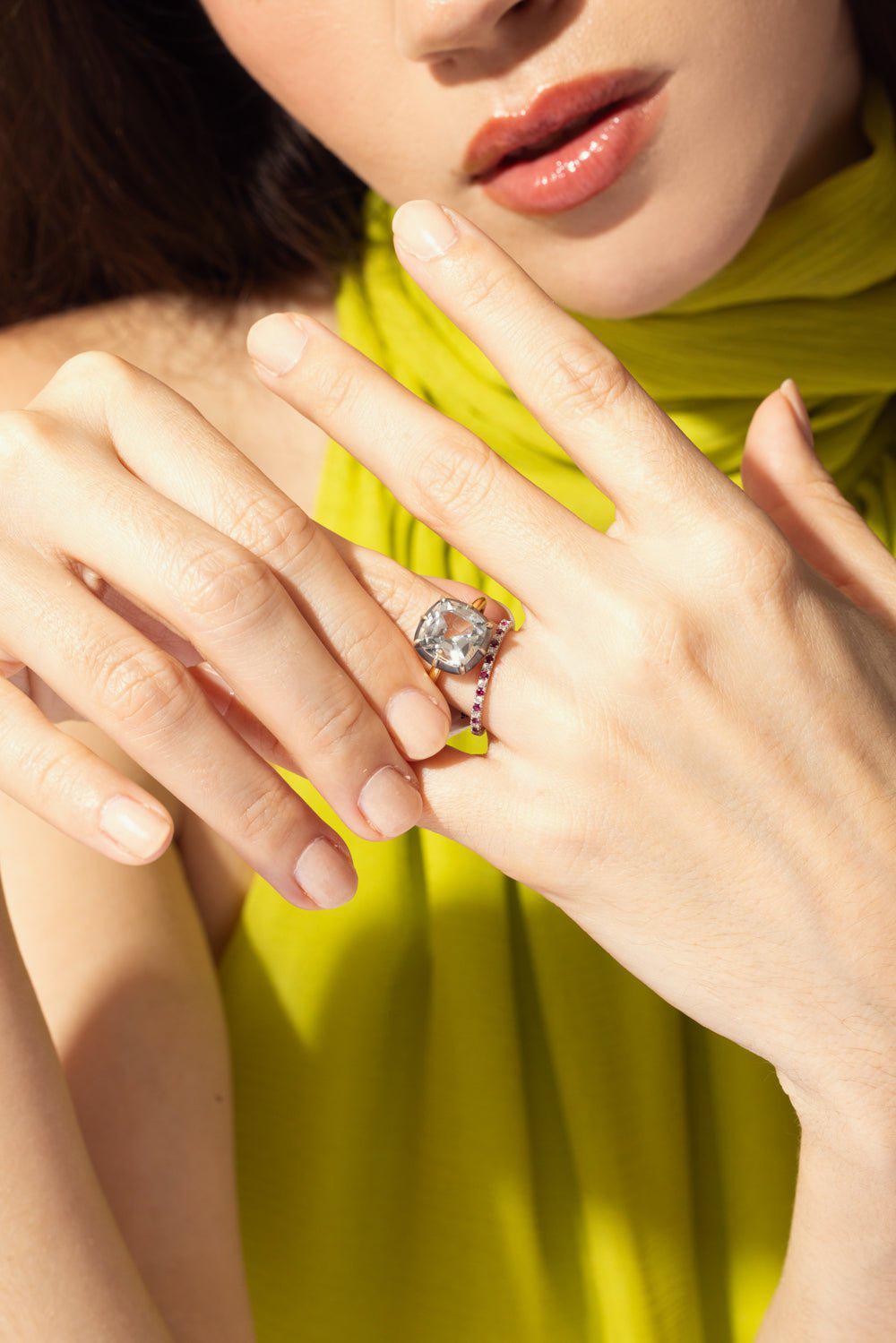 KWIAT-Stackable Diamond Ruby Slim Ring-WHITE GOLD