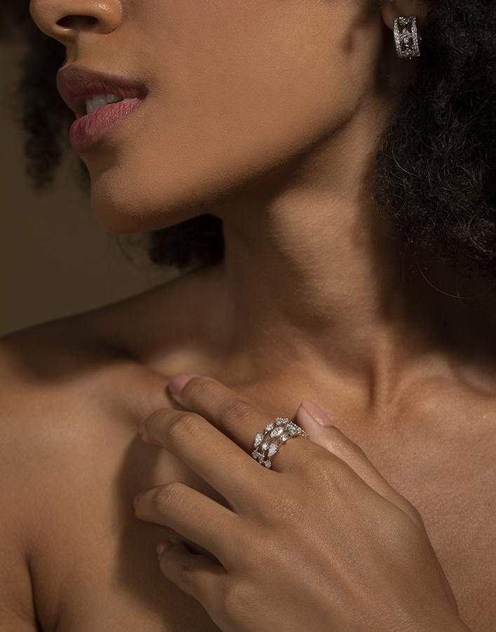 KWIAT-Starry Night 3 Row Diamond Ring-WHITE GOLD