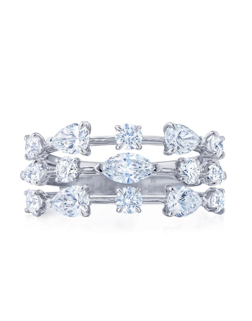 KWIAT-Starry Night 3 Row Diamond Ring-WHITE GOLD