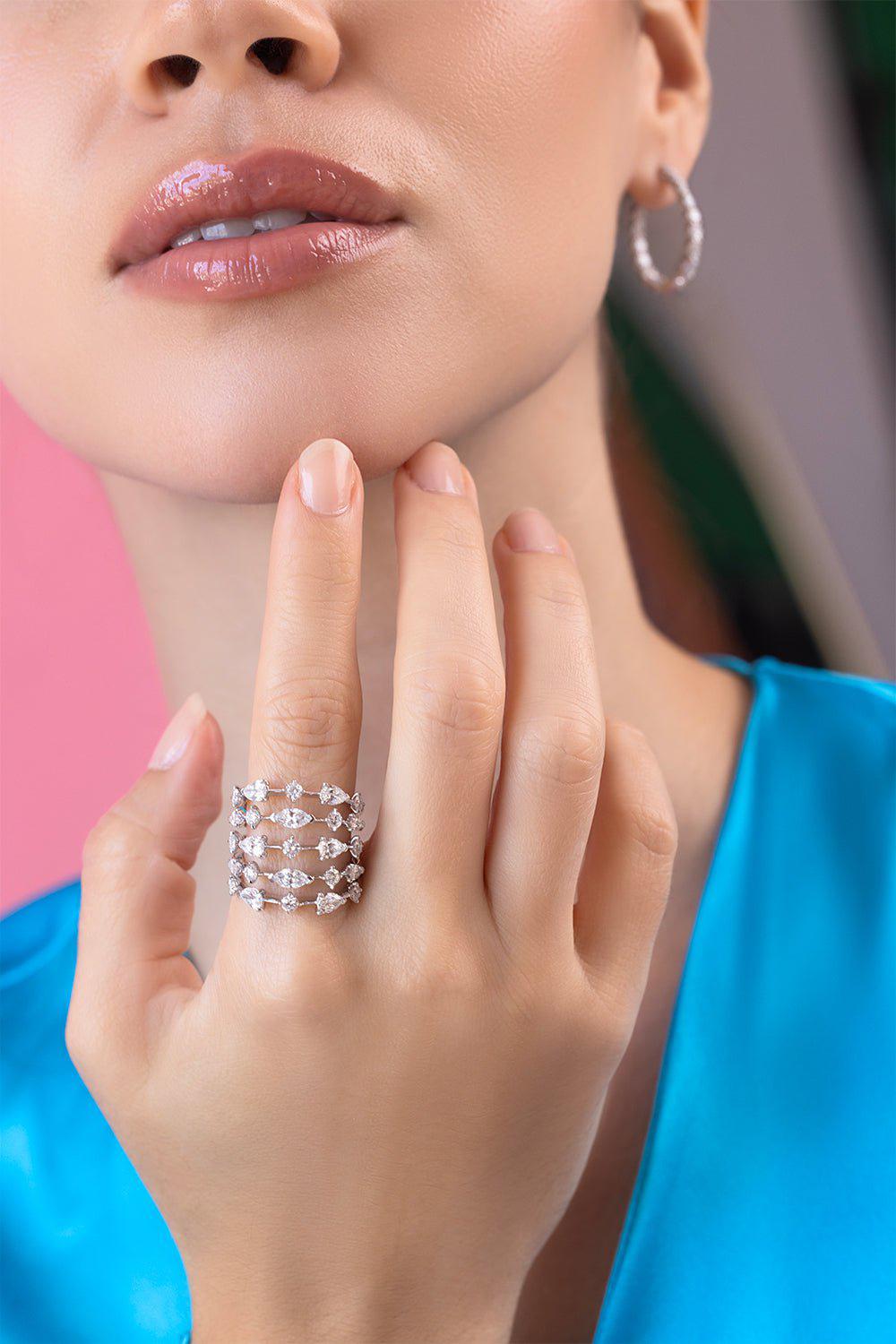 KWIAT-Starry Night 5 Row Diamond Ring-WHITE GOLD