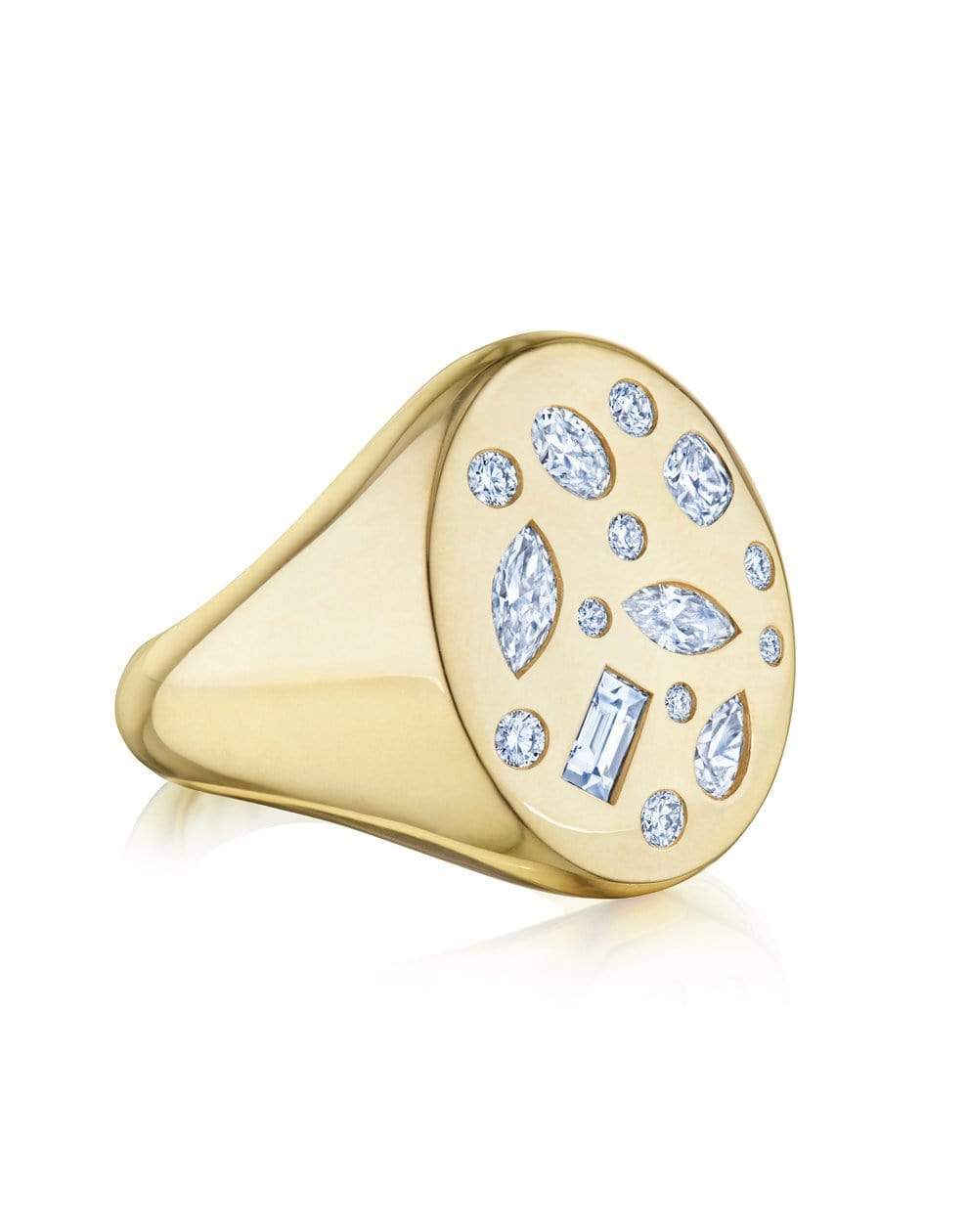 KWIAT-Cobblestone Diamond Signet Ring-YELLOW GOLD