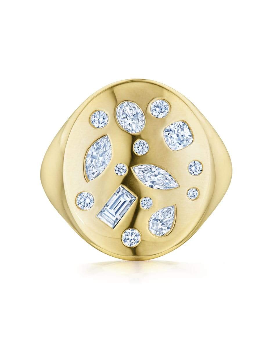 KWIAT-Cobblestone Diamond Signet Ring-YELLOW GOLD