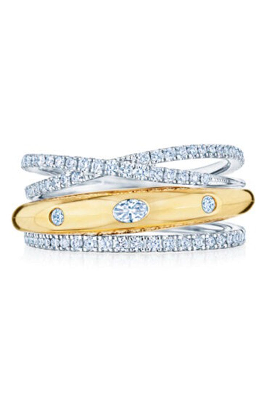 KWIAT-Orbit Wide Stacked Ring- Two Tone-YELLOW GOLD