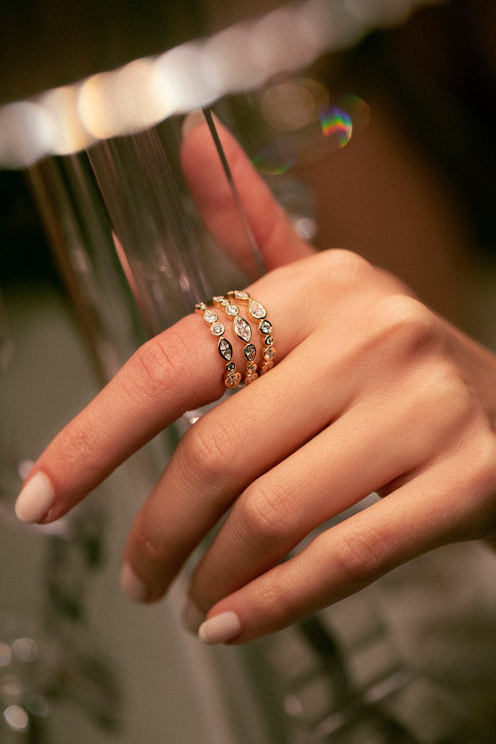 KWIAT-Portofino 3-Row Mixed Shape Diamond Ring-YELLOW GOLD