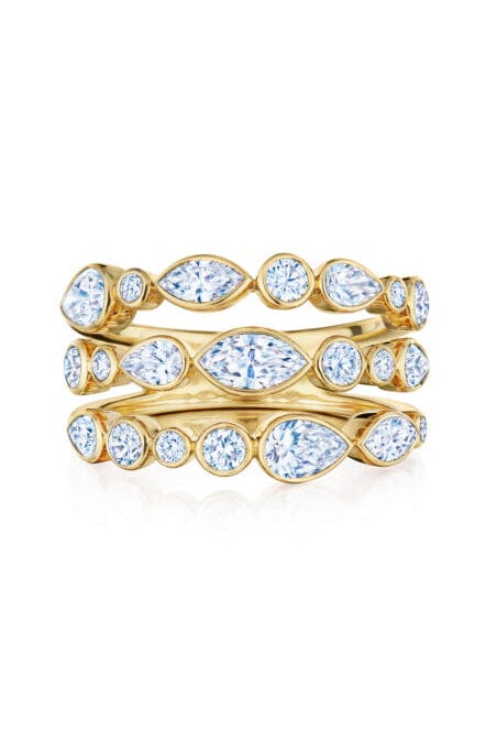 KWIAT-Portofino 3-Row Mixed Shape Diamond Ring-YELLOW GOLD