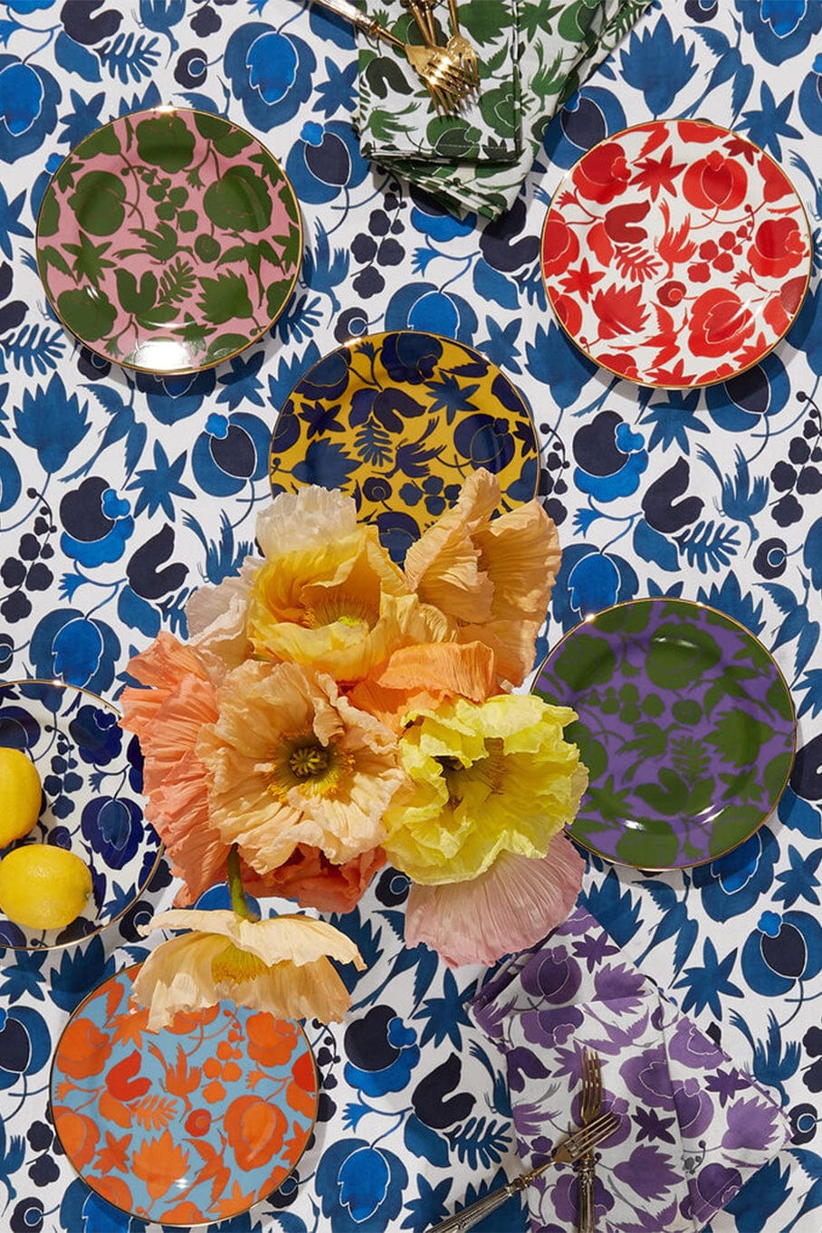 LA DOUBLEJ-Dessert Plate Set of 2 - Wildbird Blu-BLU/BIANCO