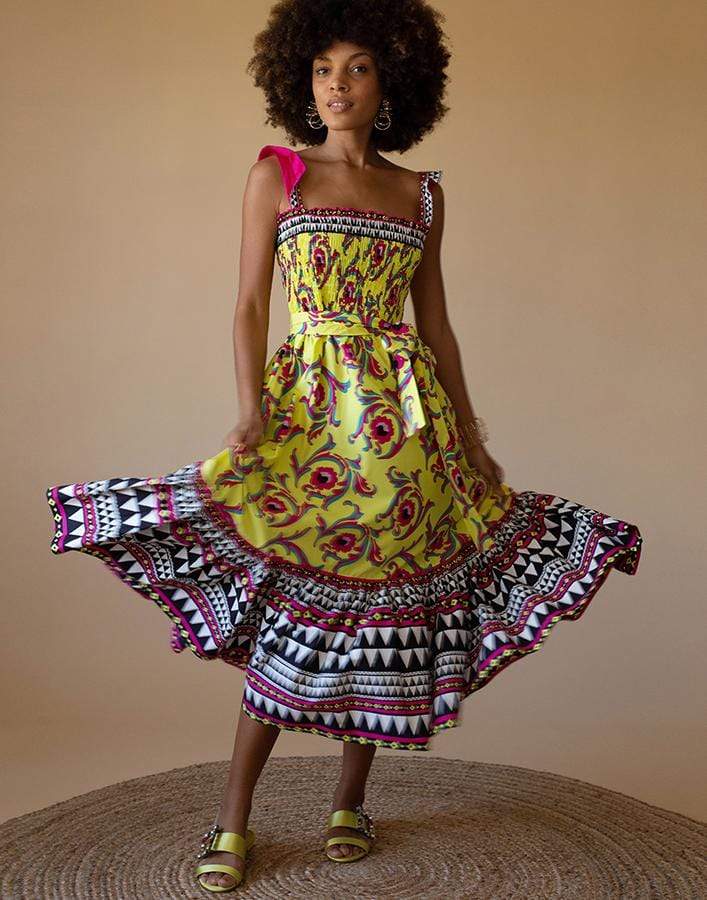 LA DOUBLEJ-Cartwheel Giallo Cotton Poplin Smock Dress-