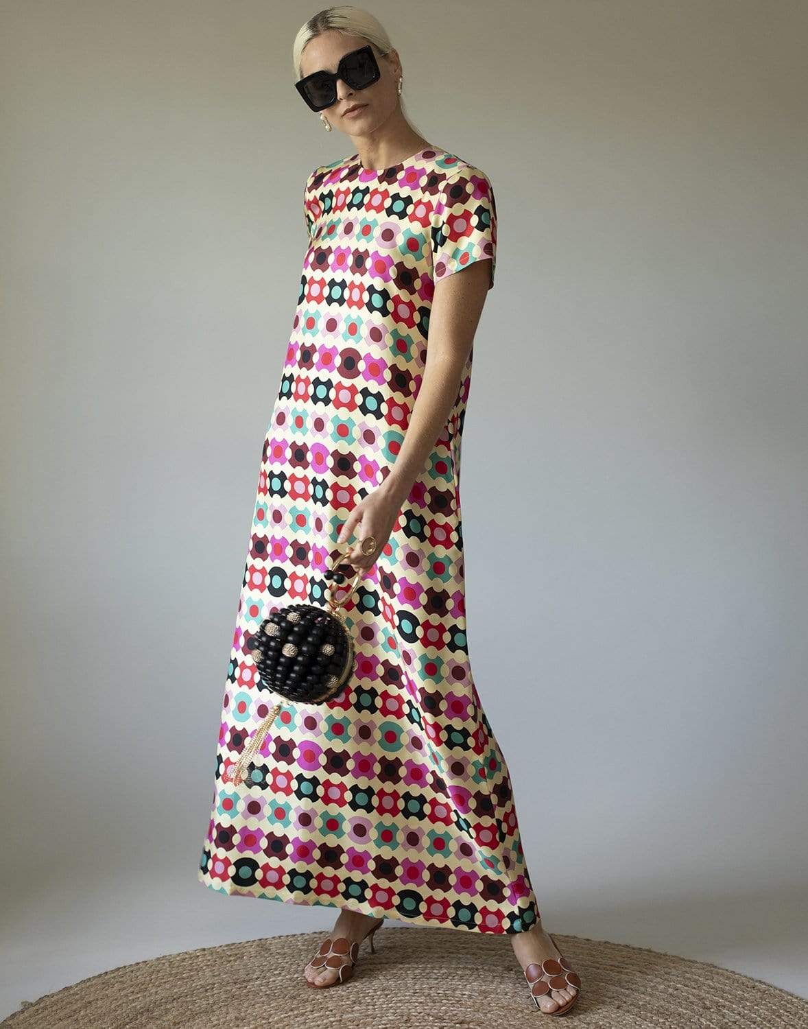 LA DOUBLEJ-Groovy Dot Giallo Silk Twill Swing Dress-