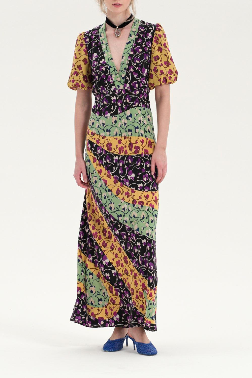 Marlene Dress - Honeysuckle Tricolor Placee-HONEYSKL-XS-CLOTHINGDRESSCASUAL-LA DOUBLEJ
