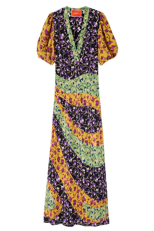 Marlene Dress - Honeysuckle Tricolor Placee-HONEYSKL-XS-CLOTHINGDRESSCASUAL-LA DOUBLEJ