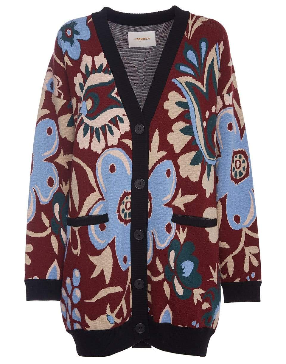 LA DOUBLEJ-Selva Azzurro in Viscose Jacquard Bowling Cardigan-