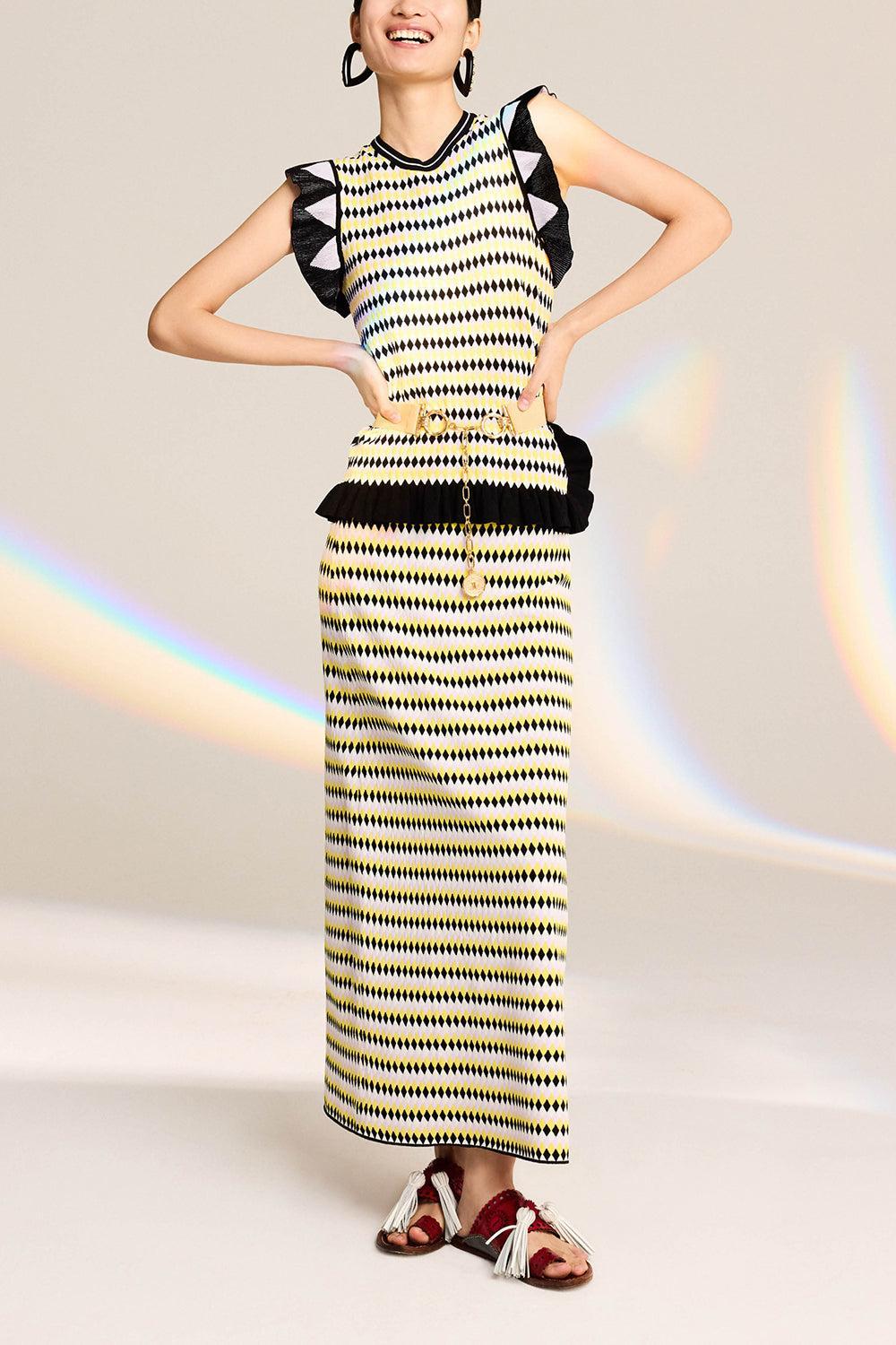 Checkers Top-YLWLKLLC-XS-CLOTHINGTOPKNITS-LA DOUBLEJ