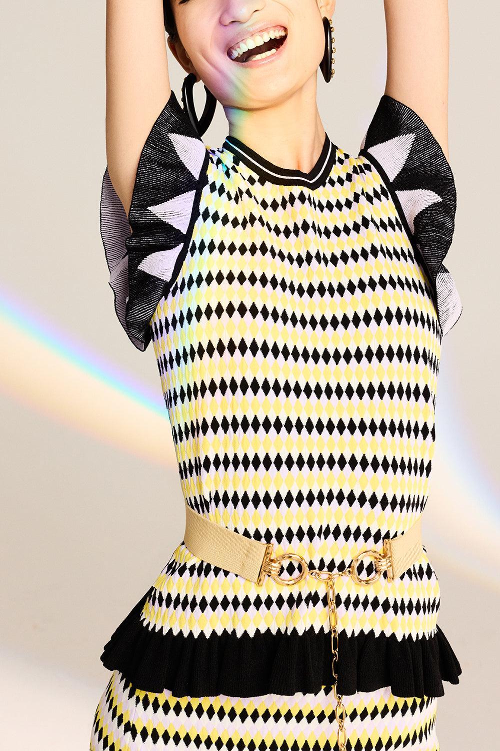 Checkers Top-YLWLKLLC-XS-CLOTHINGTOPKNITS-LA DOUBLEJ