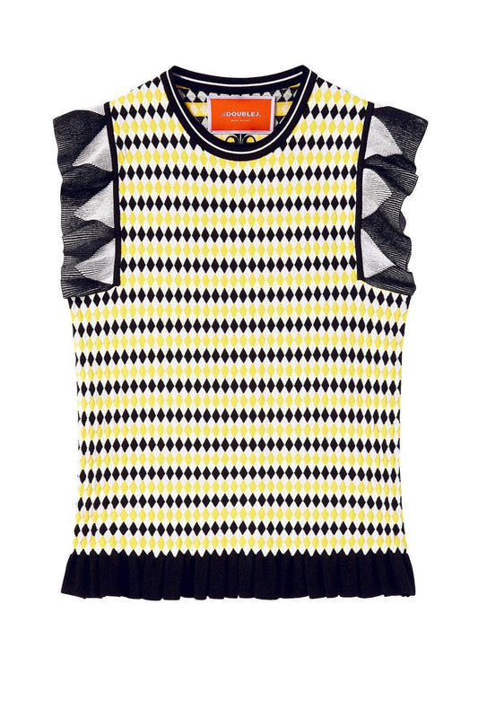 Checkers Top-YLWLKLLC-XS-CLOTHINGTOPKNITS-LA DOUBLEJ