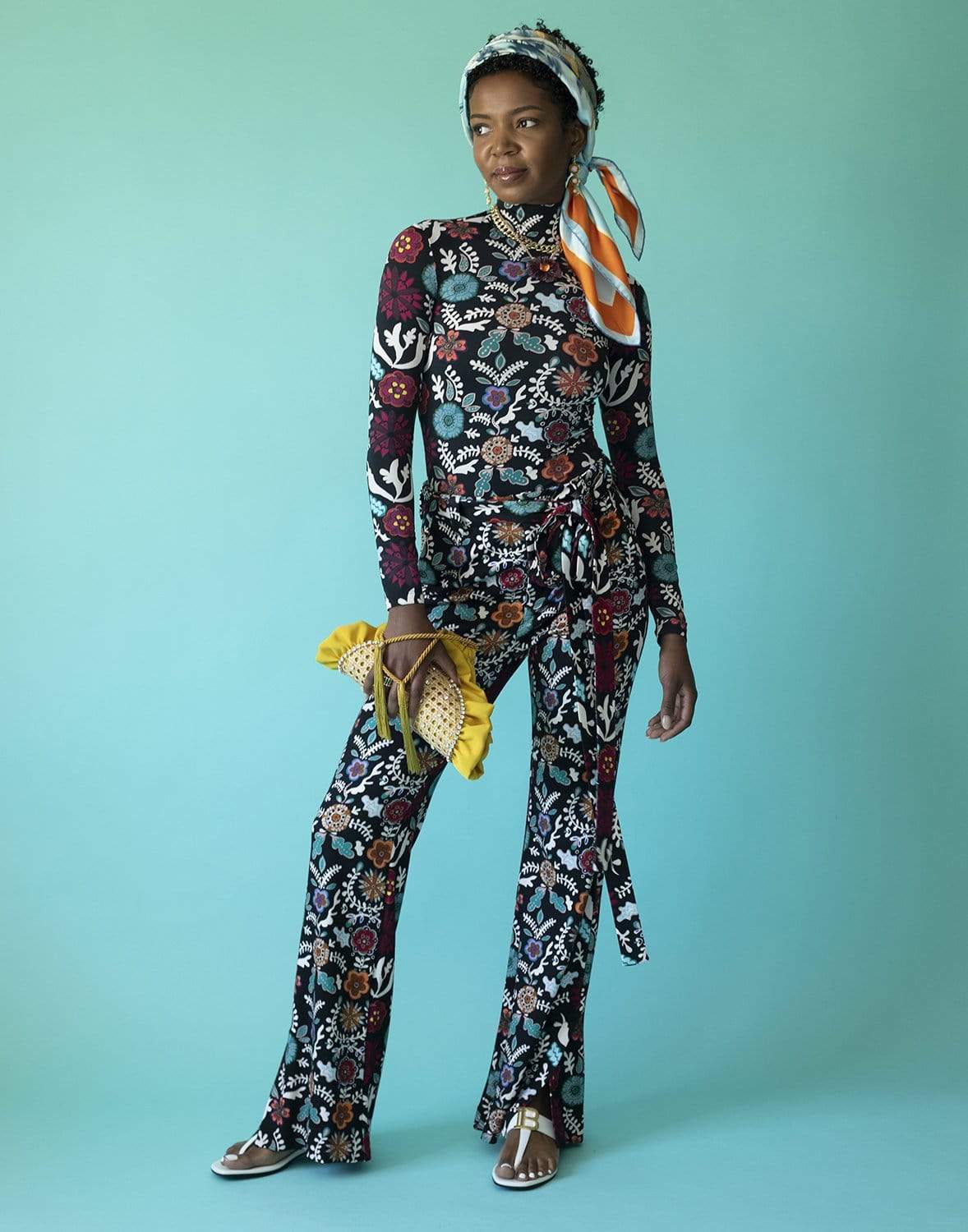 LA DOUBLEJ-Fire Flower in Skinny Jersey Turtleneck Top-