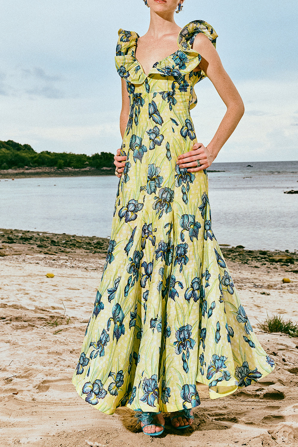  Citrine Iris Ruffle Maxi Dress-FLORAL-XS-CLOTHINGDRESSCASUAL-LA FUORI 